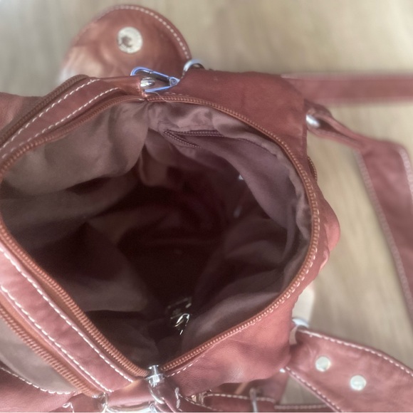 Never used gorgeous leather maroon and white purse. Perfect condition. - Picture 9 of 13